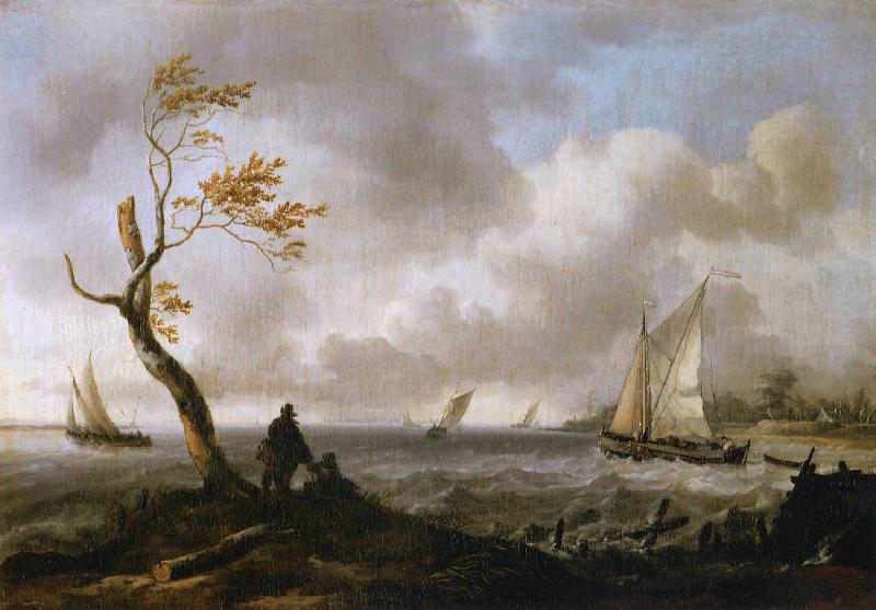 Ludolf Bakhuizen Fishing Boats and Coasting Vessel in Rough Weather oil painting image